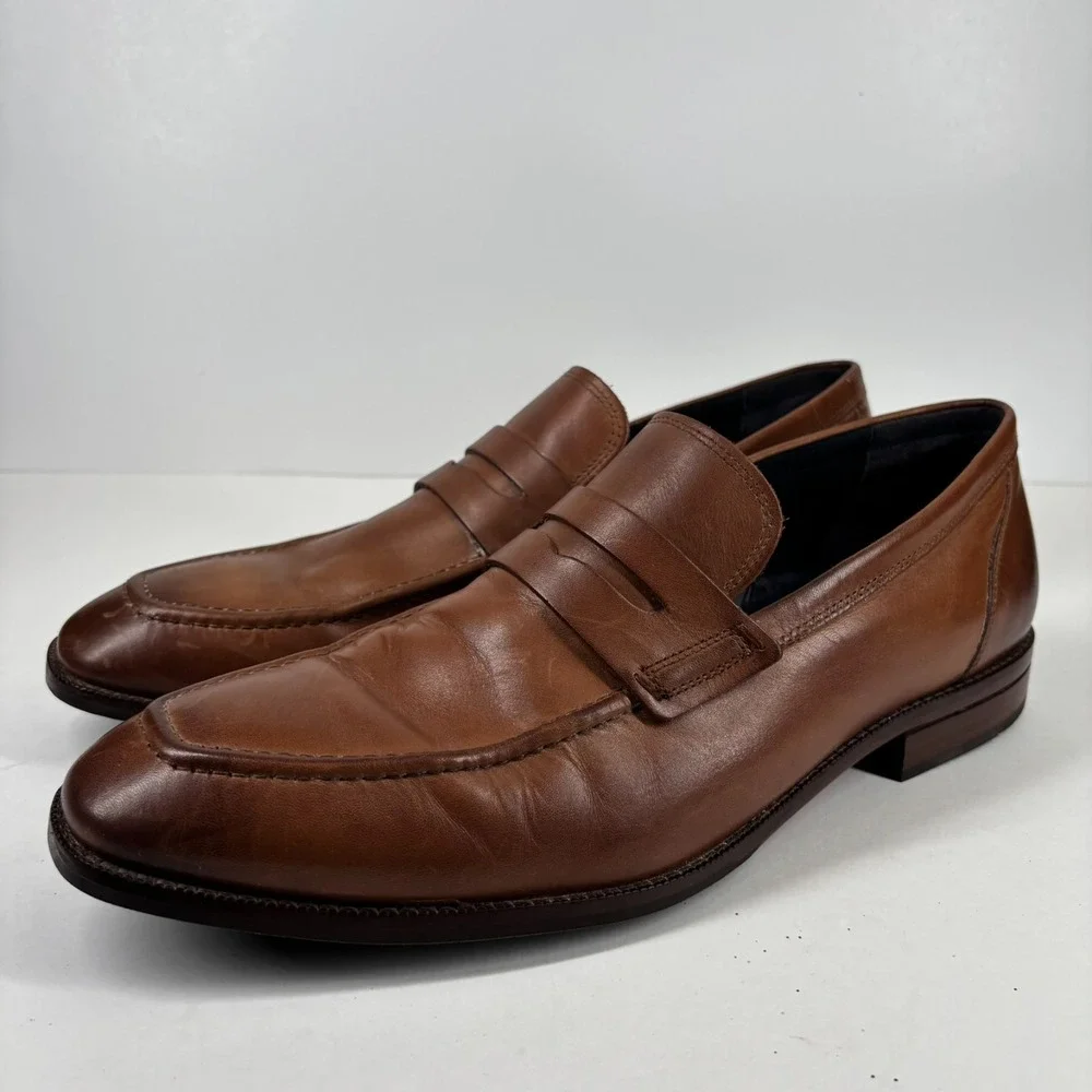 Cole‎ Haan Warner Grand Men's US 12M British Tan Leather Penny Loafers C29038